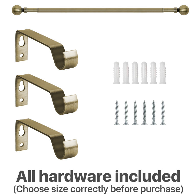 Almera Adjustable Curtain Pole/Rod Long-lasting Set for living room, bedroom, kitchen, Antique Brass, 70cm - 120cm