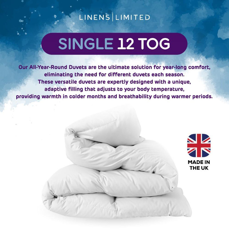 Linens Limited Bedtime Bliss Duvet, Made in the UK, All Year Round Quilt, Soft and Comfy, Hollowfibre, Machine Washable