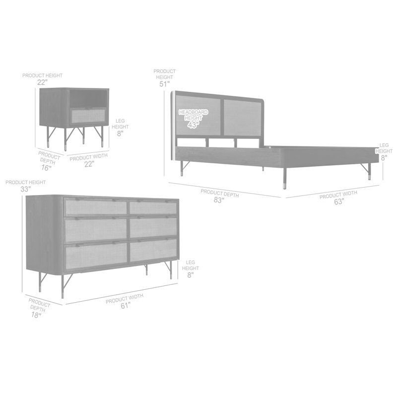 Aldford Solid Wood Piece Bedroom Set, Queen