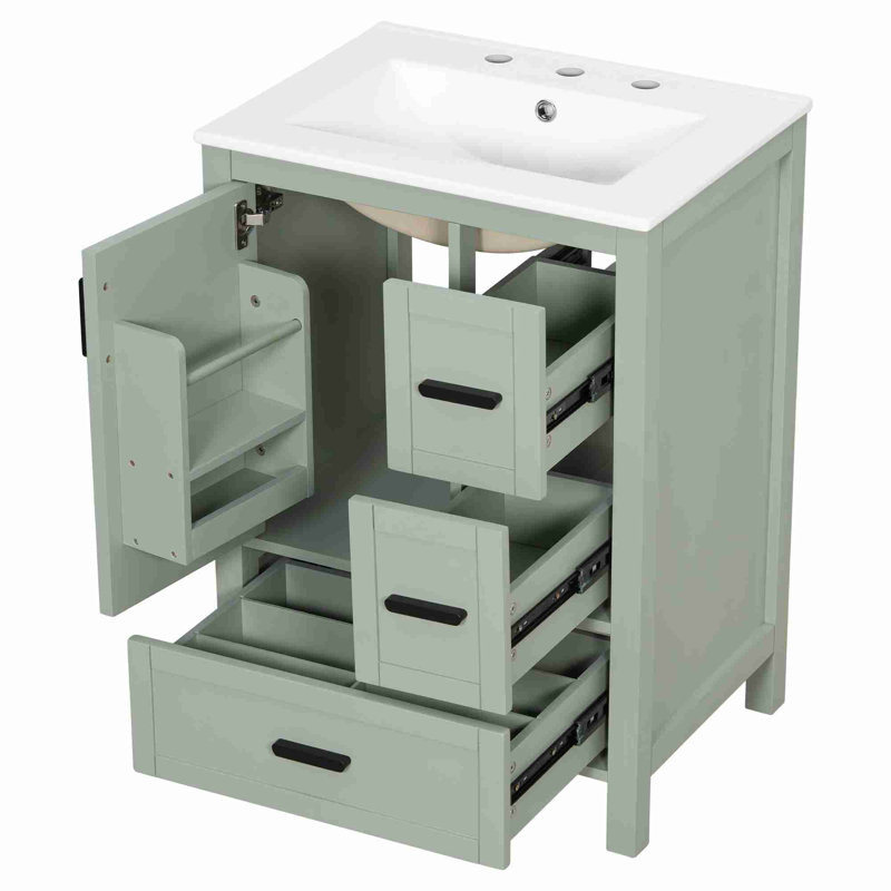Meuble-lavabo de salle de bain avec lavabo en céramique, Vert / noir