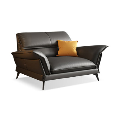 Black Genuine Leather Flared Arms Chair