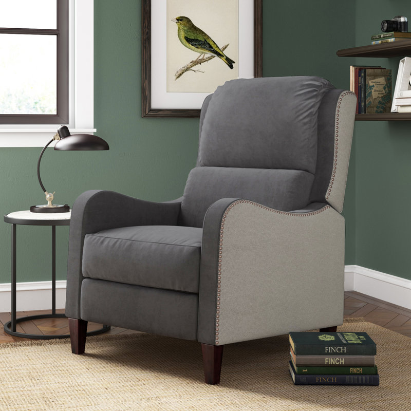 Fauteuil inclinable avec garniture cloutée Finch Eddington, Mélange de lin gris fumée à deux tons