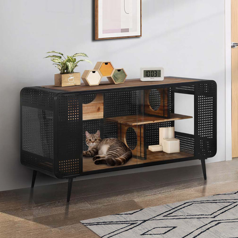 Maison pour chat avec verre trempé, Noir