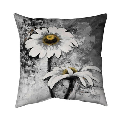 Abstract daisies flowers - 18"x18" Throw pillow cover - Poly twill - Print on demand
