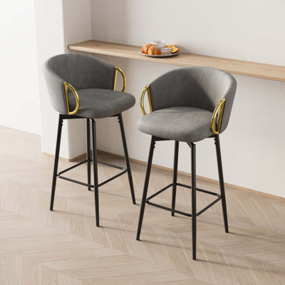 360° Swivel Velvet Bar Stools, 37" Counter Height Chairs