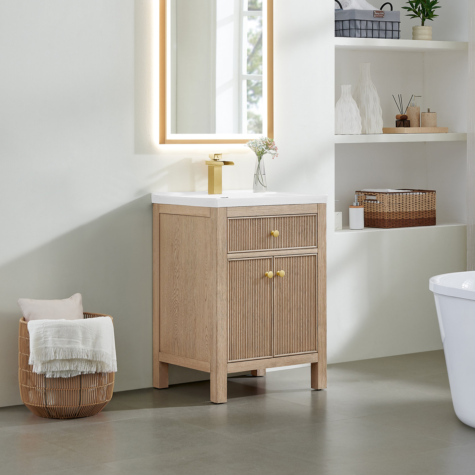 Lala 24" Single Bathroom Vanity, Natural Oak