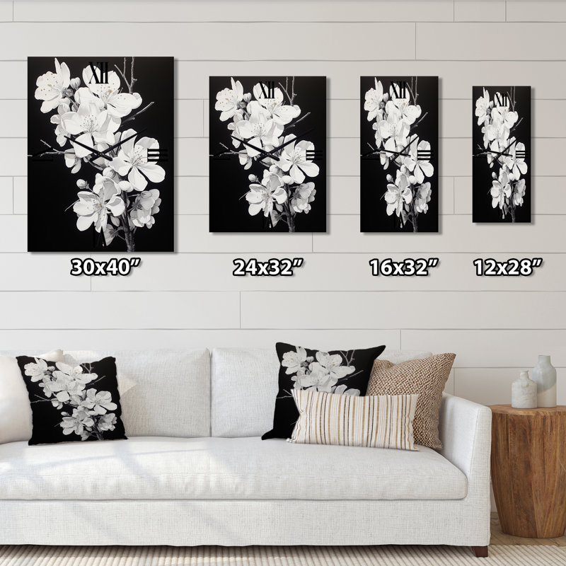 Horloge murale moderne à fleurs, H 28 po x l 12 po x P 1 po