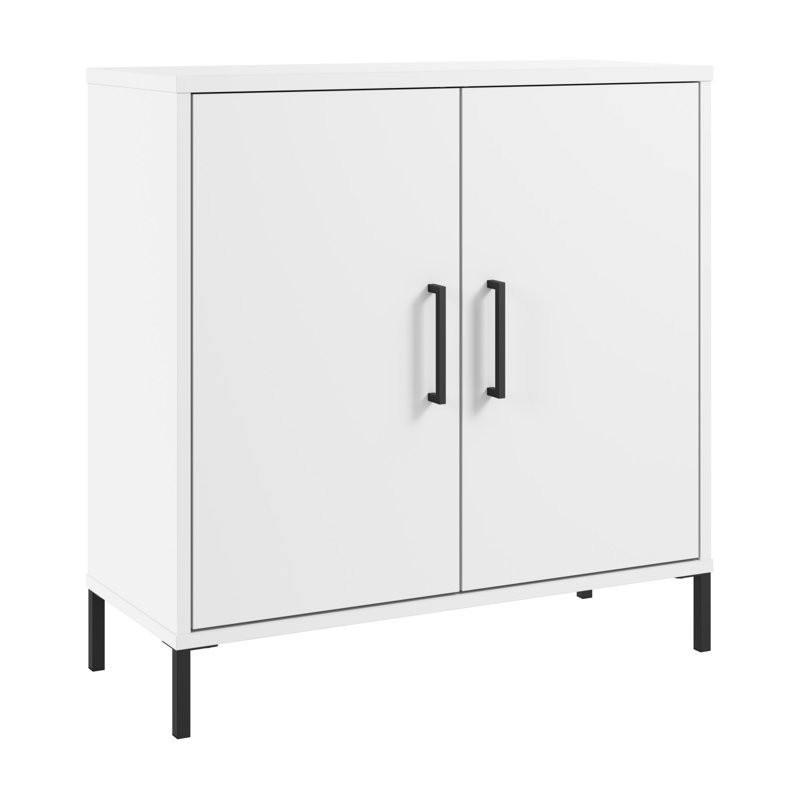 Caleshia Steel Accent Low Storage Cabinet, White/Matte Black