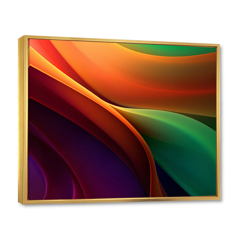 Spectres de courants orange et vert sur toile, H 12 po x l 20 po x P 1 po, Cadre flottant doré