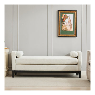 66.34"W Elegant Upholstered Bench,Daybed, Ottoman with Ileah Legs & 2 Bolster Pillows for End of Bed, Bedroom, Living Room, Entryway,Boucle
