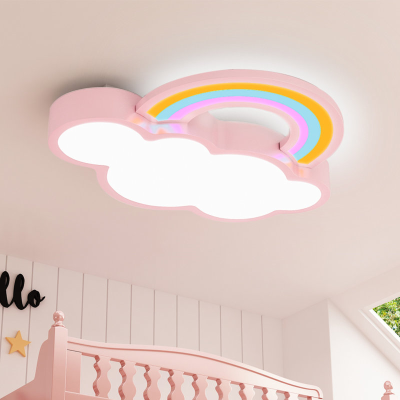 Cloud & Rainbow Led Ceiling Light Flush Mount For Children's Bedrooms, Playroom, Pink