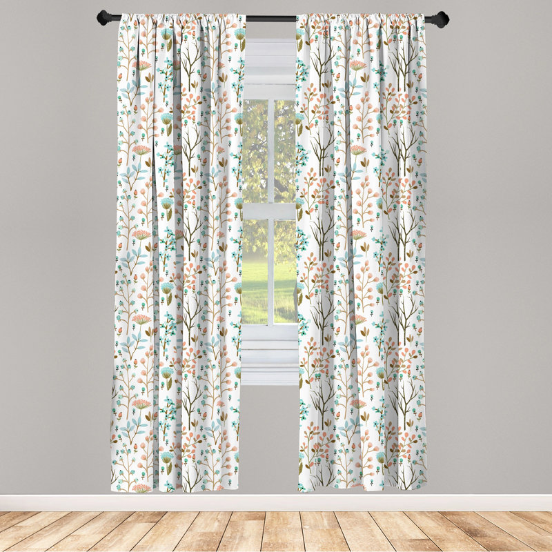 Botanical Floral Semi-Sheer Rod Pocket Curtain Panels, 28" x 95"