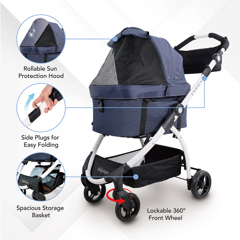 Blue Denim 3-in-1 Pet Stroller with Removable Carrier