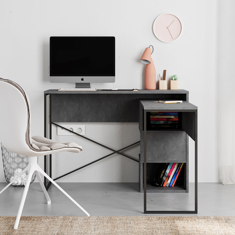 Bureau en L Gebhard, Gris / noir