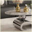 Table basse en métal argenté, piédestal en acier inoxydable et plateau en faux marbre, table de salon moderne