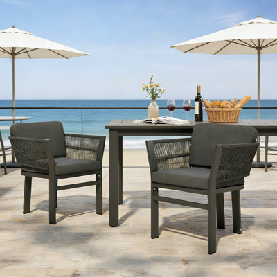 Outdoor Dining Chair Set of 2 with All-Weather Aluminum Frame, 300lbs Capacity and Comfortable Cushions for Patio, Deck or Garden Use.