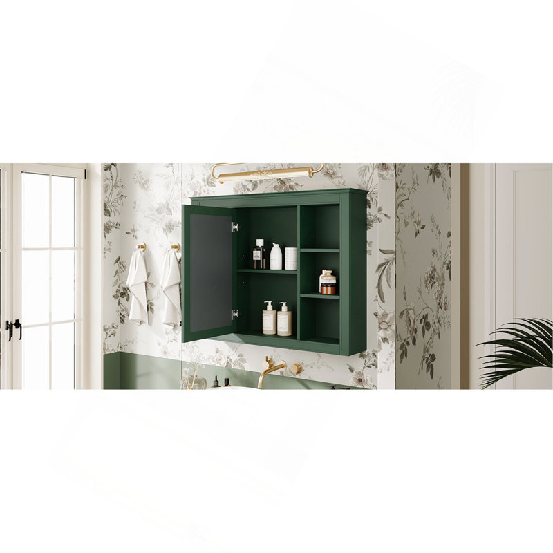 Armoire à pharmacie de 35 po x 27,5 po, armoire de rangement murale pour salle de bain, armoire de salle de bain moderne avec miroir, armoire à miroir avec 6 tablettes ouvertes (meuble-lavabo non inclus)