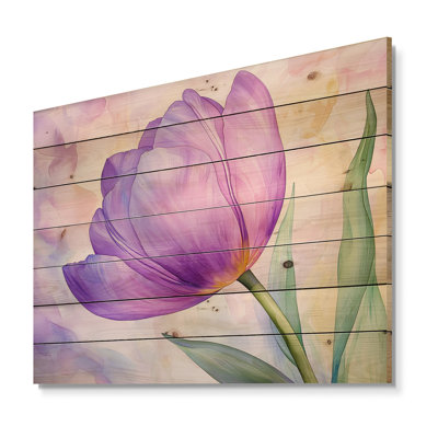 Fleur d'été de tulipe mauve V - Impression sur bois mauve traditionnelle sur bois de pin naturel