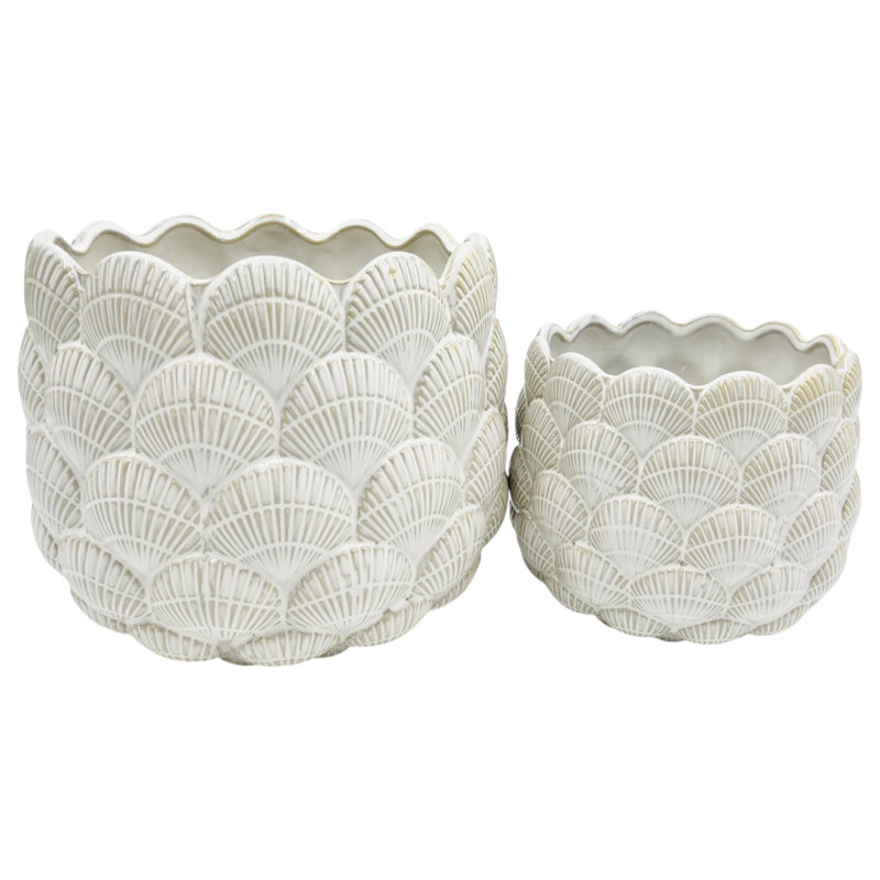 Seashell Planters, White, 2-Pieces