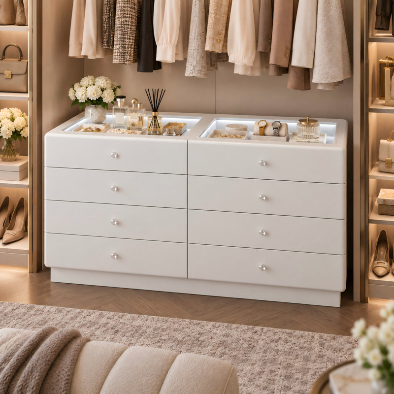 Closet Island With 8 Drawers And Adjustable Light