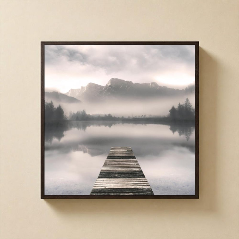 «Serene Dock» par Irene Weisz - impression sur toile, H 24 po x l 24 po, Cadre plat flottant, Brun