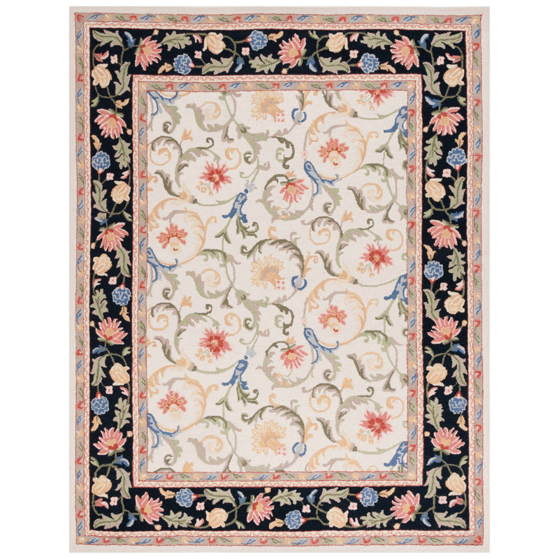 Oxfordshire Hand Tufted Wool/Cotton Floral Rug in Black/Ivory, Rectangle 8' x 10'