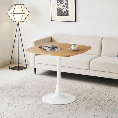 Table de salle à manger 31,5 pouces carrée en chêne pour 2 à 4 personnes, table tulipe de style Mid-Century moderne avec base en métal robuste, plateau de table en bois aggloméré de 0,71 po d'épaisseur pour les petits espaces, les appartements, les cuisines, les bistro et les bureaux