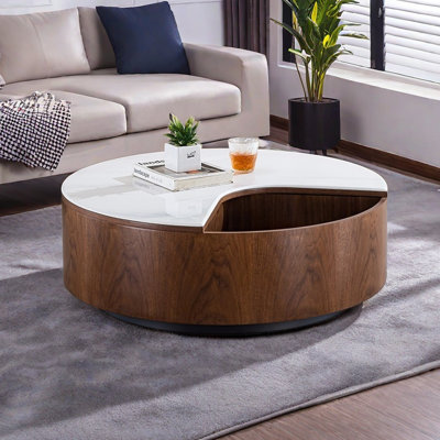 Walnut Color Rotating Round Coffee Table