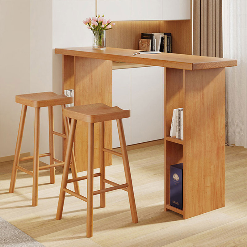 2-Person Brown Rectangular Solid Wood Bar Table Sets
