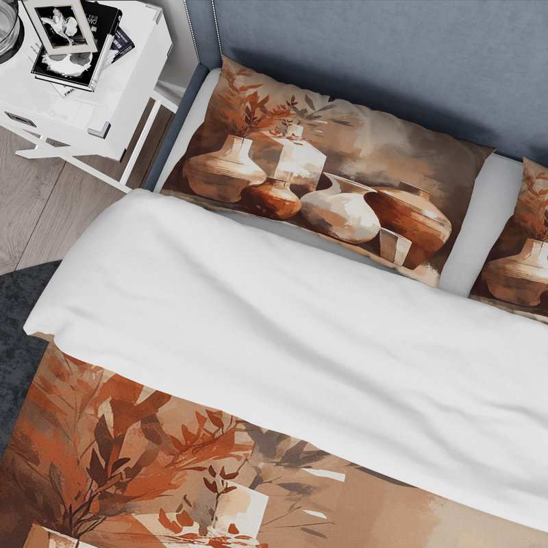 Ensemble de housse de couette en terre cuite brune et crème II, Housse de couette très grand et 2 très grandes t
