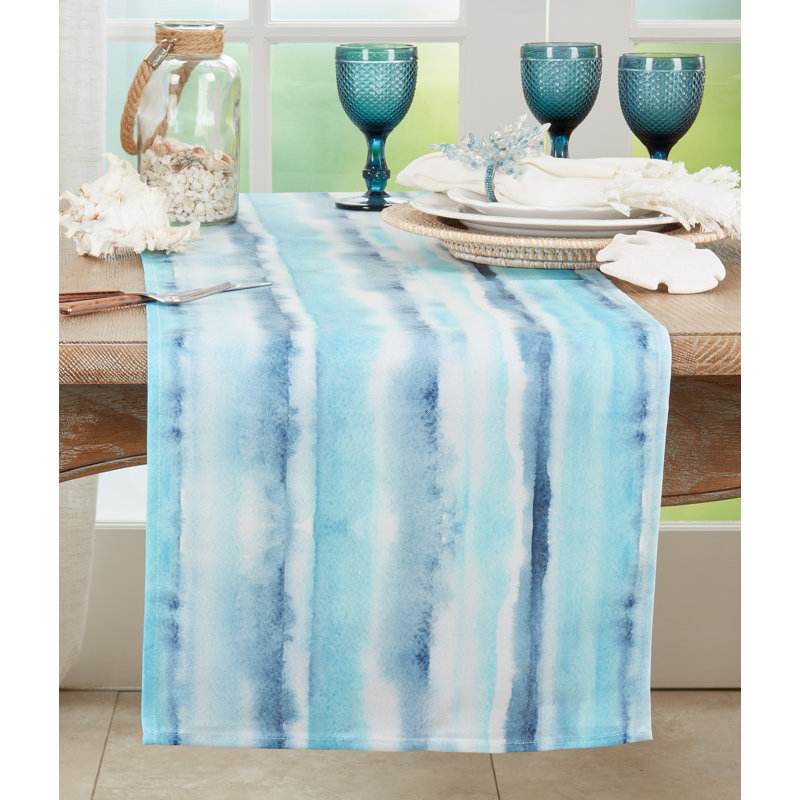 Blue Watercolor Polyester Table Runner
