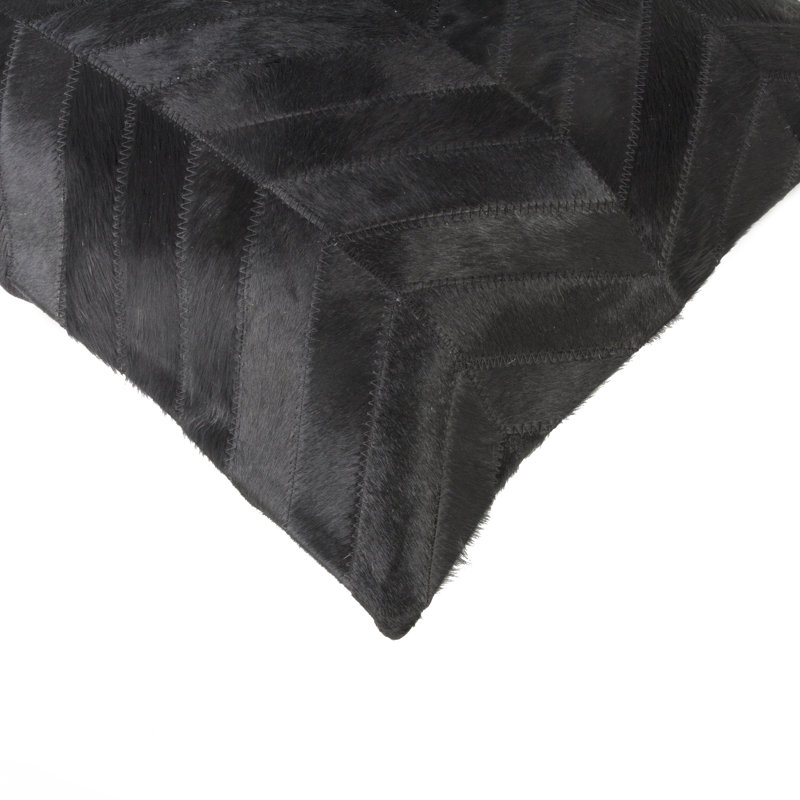 Set of Two 18" Chevron Cowhide Throw Pillows, Black
