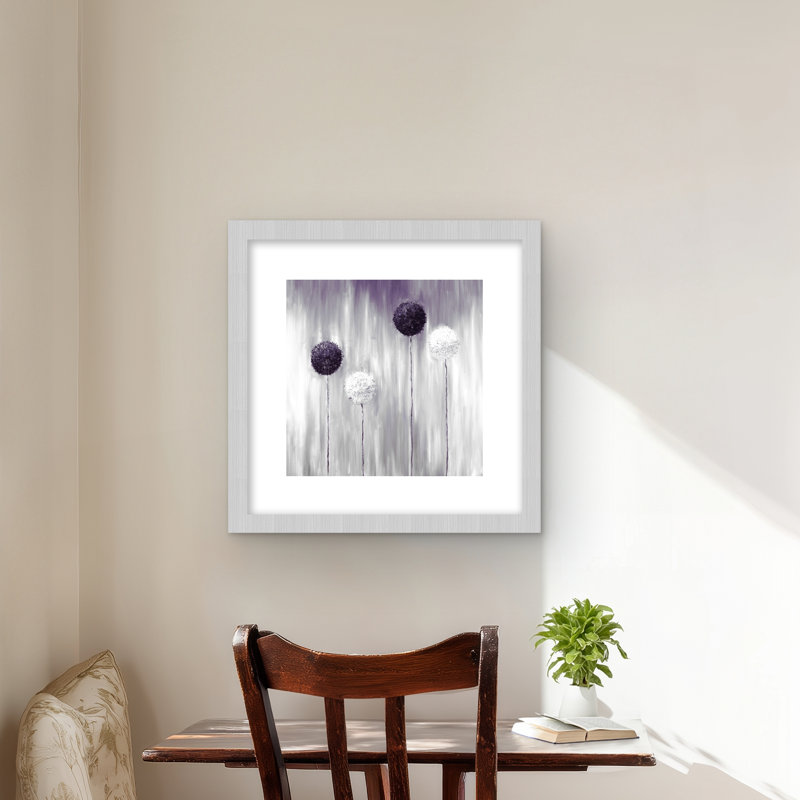 Fleurs mauves mauves - reproduction encadrée pour la décoration intérieure, Argent argent, H 16 po x l 16 po