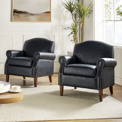 Mooresville 31" Traditional Faux Leather Armchair with Solid Wood Legs