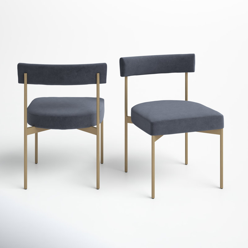 Freida 19.75'' H Upholstered Dining Chair, Slate Velvet, Antique Brass