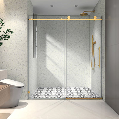 6076 Shower Door In Brushed Gold - , 70mm 304 Stainless Steel Pulley, Soft Closing, Nano Easy To Clean, Membrane Adjustable , -proof Treatment For Bathroom