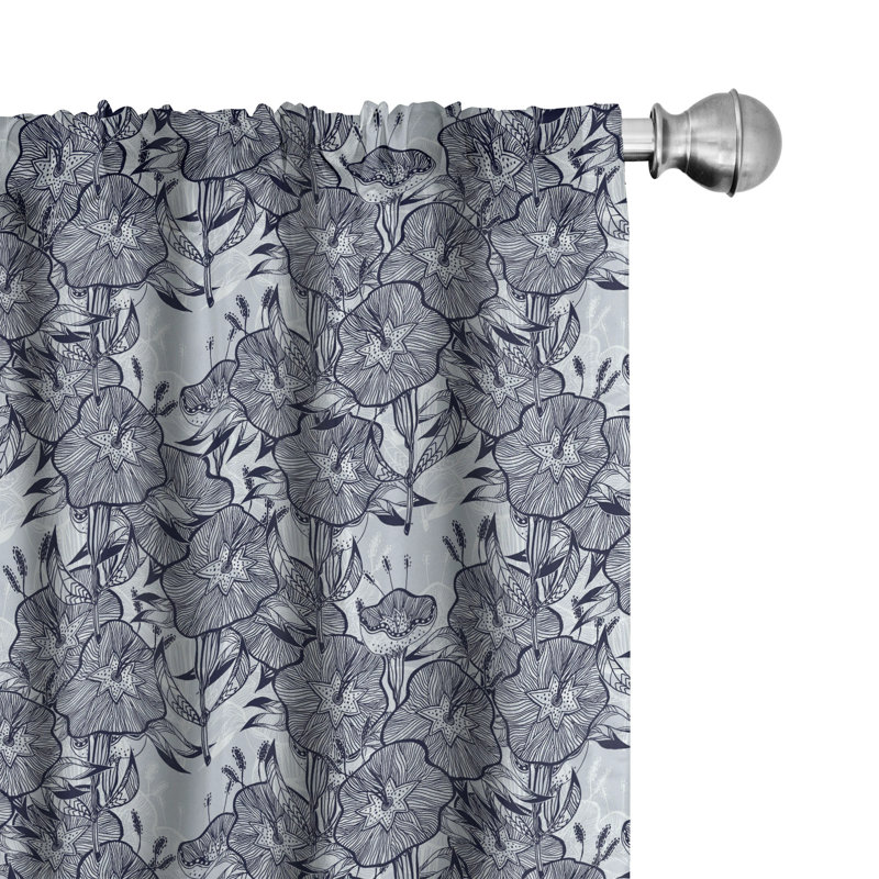 Floral Semi-Sheer Rod Pocket Curtain Panels, 28" x 63", Gray/Blue