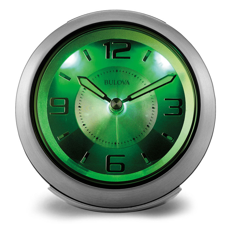 Modern & Contemporary Analog Metal Tabletop Clock with Alarm in Brushed Silver