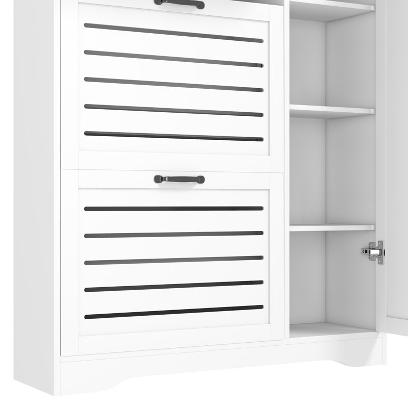 Armoire à chaussures étroite à 3 tiroirs 18 paires avec portes rabattables et tablettes réglables pour le vestibule, Blanc