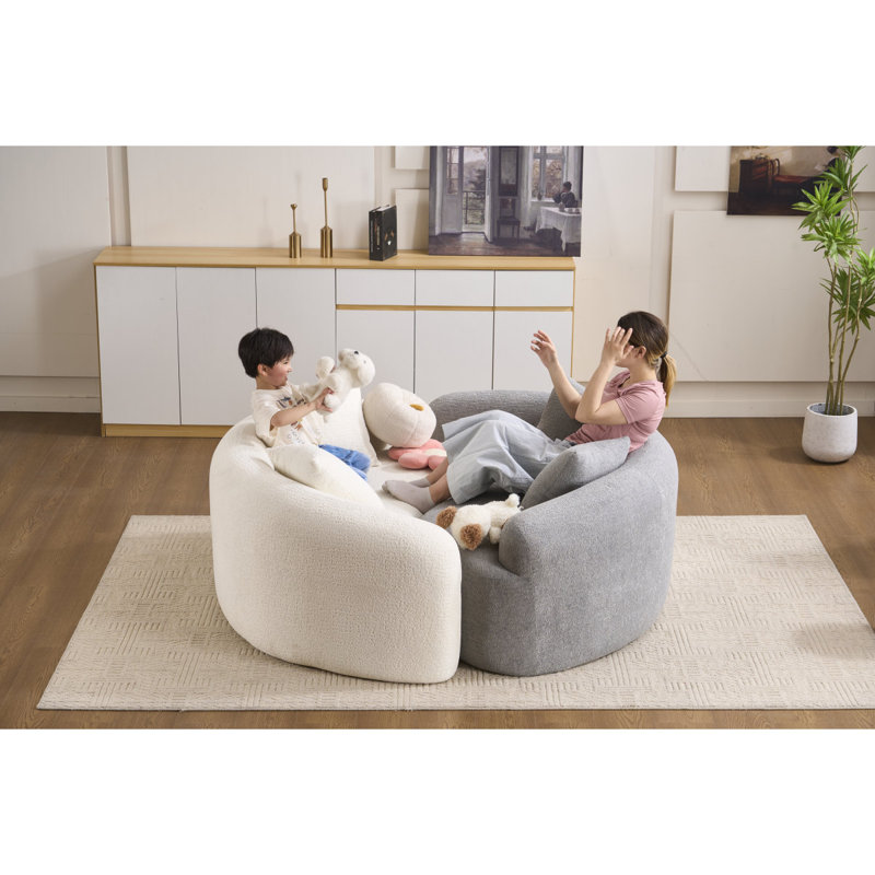 Canapé modulaire en chenille courbé en L LY-042: double profondeur (21,3 po et 26,8 po), blanc, sans assemblage, compact pour les petits espaces, 300 lb, L 66,9 po
