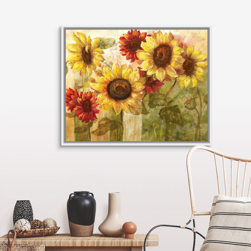 «Sunflower's Delight», art mural sur toile, H 40 po x l 32 po x P 1,75 po, Cadre blanc