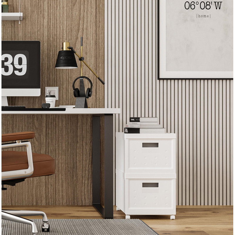 Ensemble de 2 boîtes à dossiers pliables avec roulettes - Organisateur de rangement empilable comprenant 10 dossiers suspendus et couvercles pour la maison / le bureau