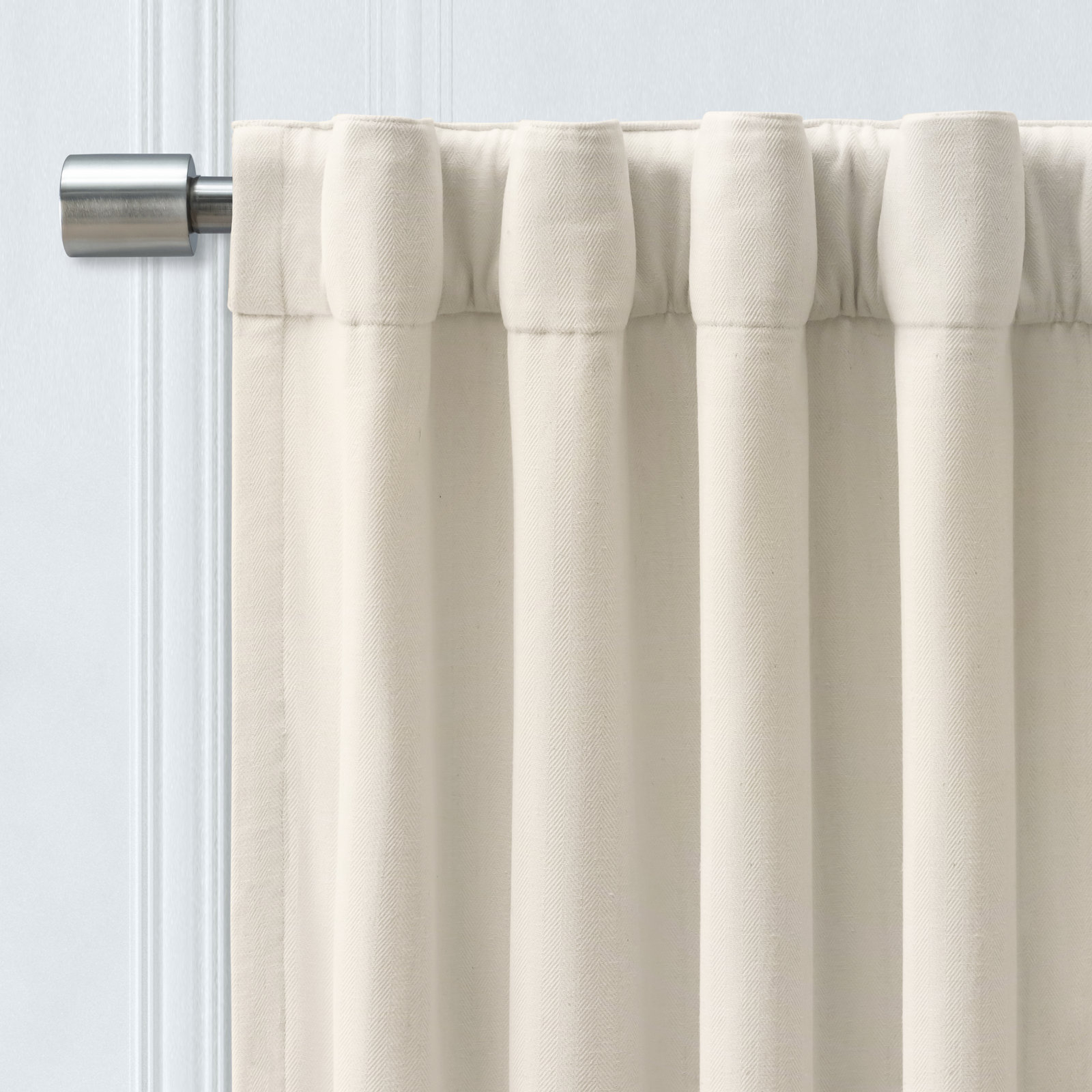 Waubun 100% Sustainable Cotton Blend Chevron Texture Unlined Light Filtering Rod Pocket Panel, Ivory, 96" W x 84" L