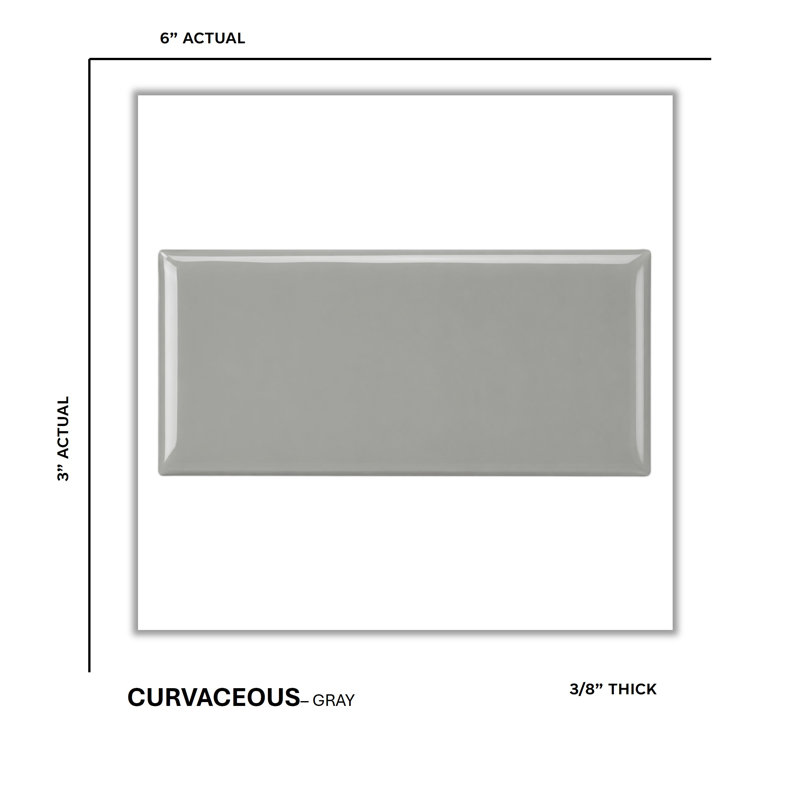 Curvaceous 3" x 6" Ceramic Wall Tile, Gray