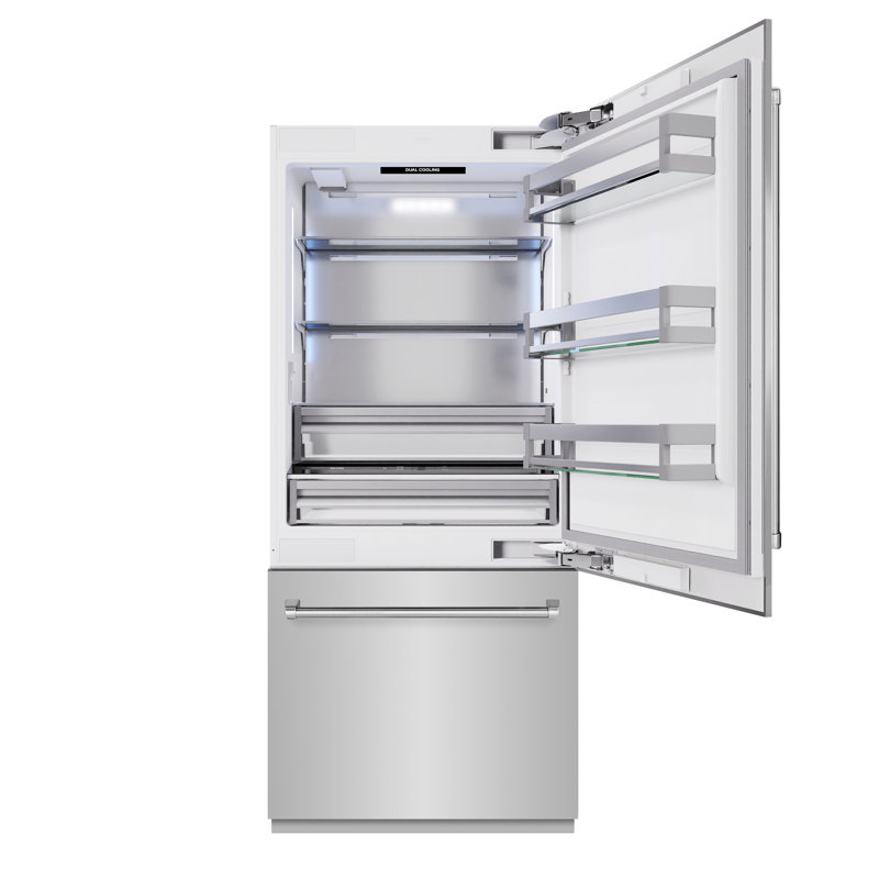 ZLINE 36 in. Built-In Refrigerator w/ Water Dispenser & Ice Maker in Black Stainless, Stainless Steel