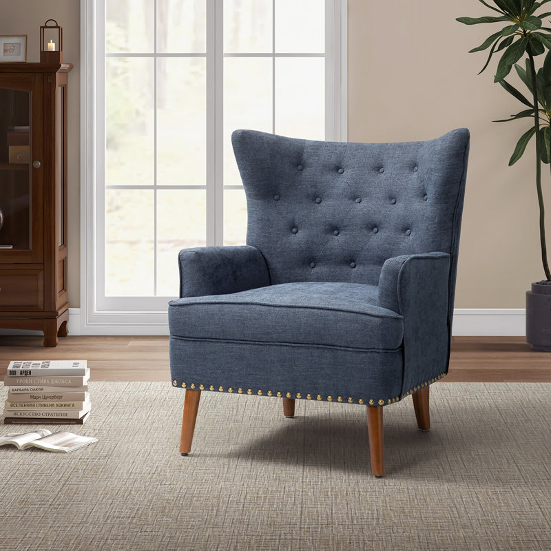 Fauteuil à oreilles rembourré de 30 po de large Adiza, Polyester bleu marine