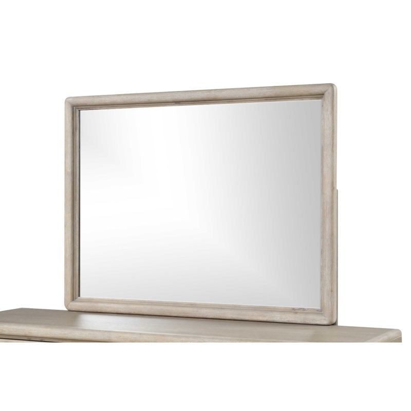 Transitional White Oak Solid Wood Frame Beveled Mirror, Kaelin for Dresser