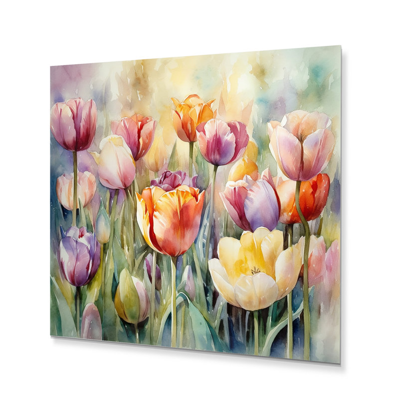 Jardin des tulipes - art mural en métal tulipe, H 23 po x l 23 po x P 1 po