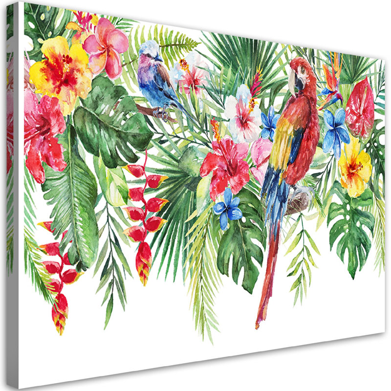 Tropical Parrot Flowers - Wrapped Canvas Print, 70cm H x 100cm W