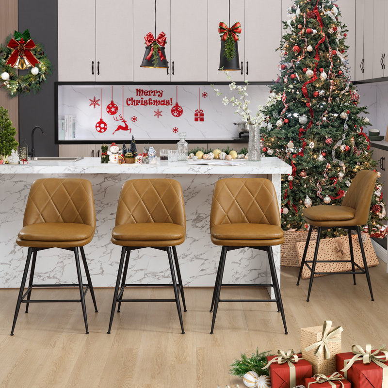 360° Swivel Bar Stools Set of 4 with Backrest & Footrest, Industrial PU Leather Kitchen Island Stools, 330lbs Capacity, Easy Assembly